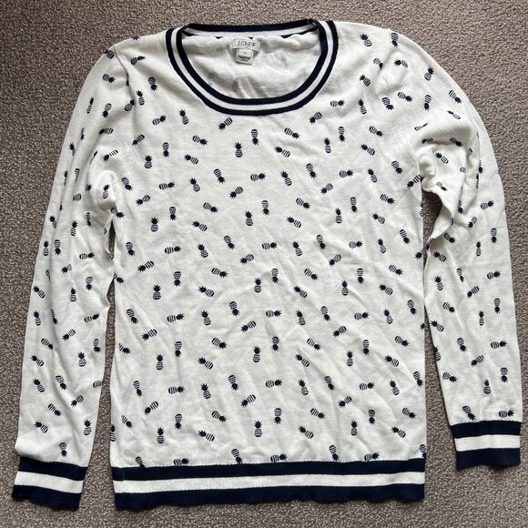 🍍J. Crew Pineapple Print Sweater Cotton Lightweight Preppy White Sweater | XS - Picture 3 of 8